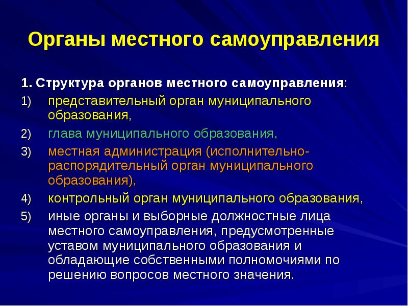 Органы местного самоуправления и должностные лица местного самоуправления презентация