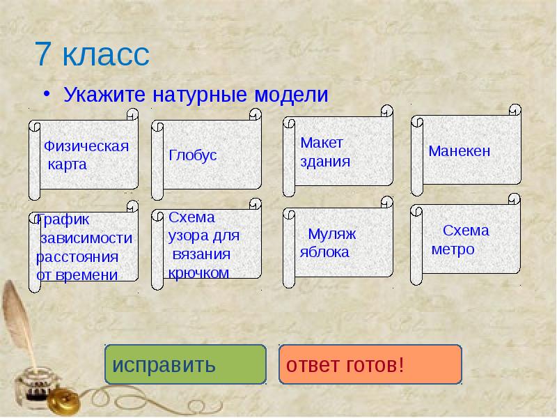 Укажите натурные материальные модели несколько вариантов ответа физическая карта