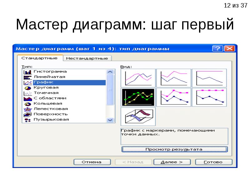 Мастер диаграмм в excel 2016