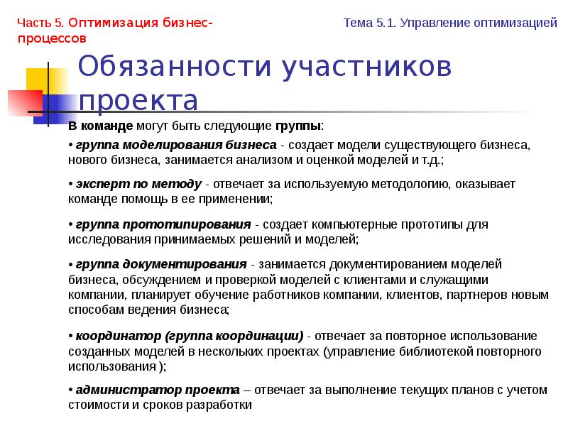 ответственность участников команды проекта