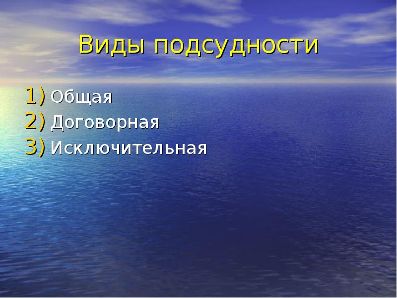 Виды подсудности Общая Договорная Исключительная