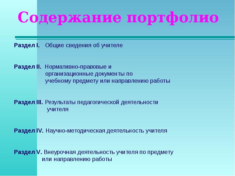 Структура содержания портфолио