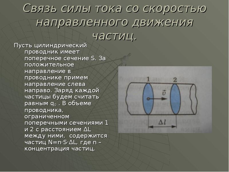 Сила тока через поперечное сечение. Связь силы и скорости. Связь силы тока и средней скорости. Скорость направленного движения носителей тока. Сила тока через скорость движения частиц.