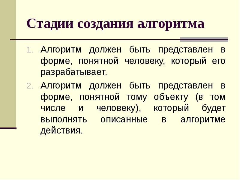 Понятная форма. Стадии создания алгоритма. Этапы разработки алгоритма. История создания алгоритма. Кто создал алгоритм.