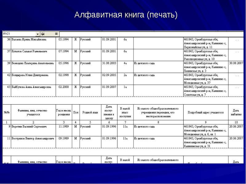 Поименная книга обучающихся образец