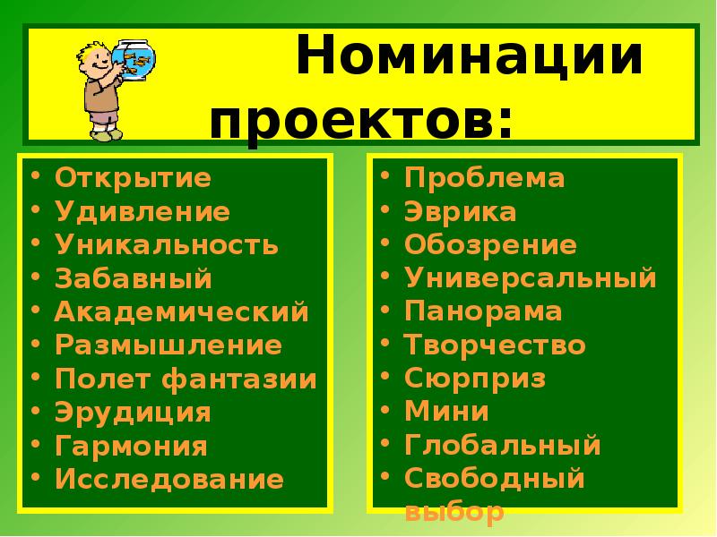 Какие бывают номинации проектов