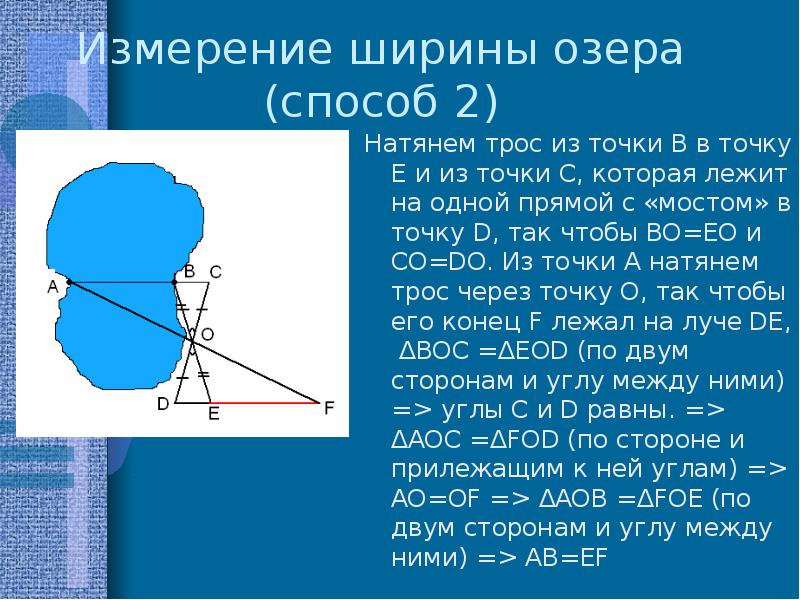 Объясните способ. Измерение ширины озера. Способ измерения ширины озера. Измерение ширины озера задача. Объяснить способ измерения ширины озера.