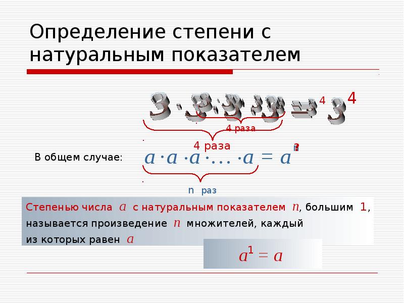 Натуральный и целый показатель