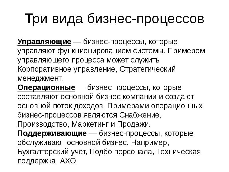 Три вида бизнес-процессов