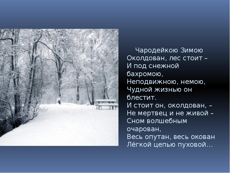 Под снежной бахромою неподвижною немою. Фёдор Иванович Тютчев Чародейкою зимою. Чародейкою зимою. Чародейкою зимой. Чародейкою зимою околдован лес стоит.