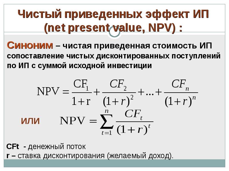 Чистый приведенный доход инвестиционного проекта npv представляет собой