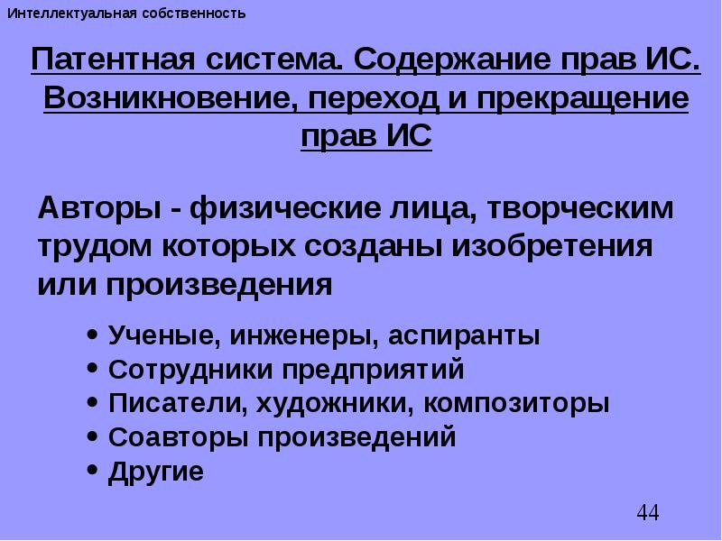 Физический автор. Защита патентом интеллектуальной собственности.