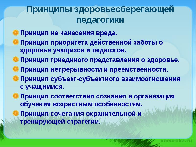 Особенности здоровья обучающегося. Принципы здоровьесбережения. Принципы здоровьесберегающей педагогики.