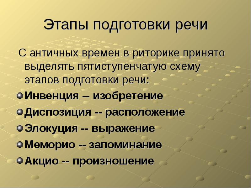 Этапы подготовки речи