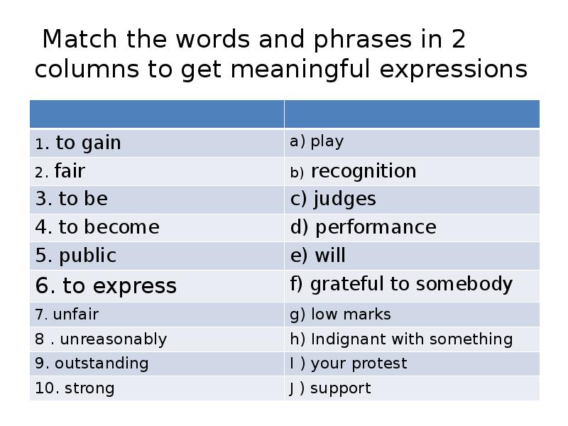Match the words form two columns