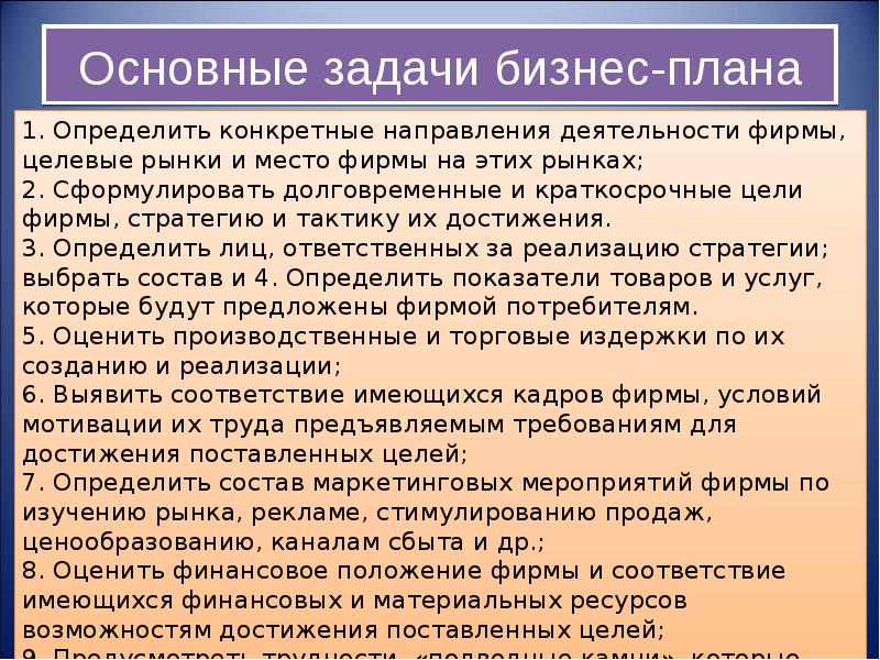 Требования бизнес плана