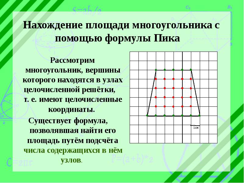 Площадь многоугольника с вершинами. Формула пика формула площади многоугольника. Площадь многоeujkm. Поощадм многоугольников. Многоугольники на решетке.