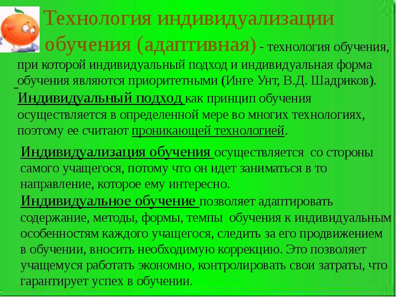 Технология индивидуального обучения индивидуальный подход индивидуализация обучения метод проектов