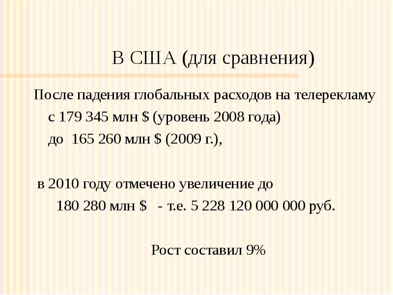 В США (для сравнения) После падения глобальных расходов на телерекламу 