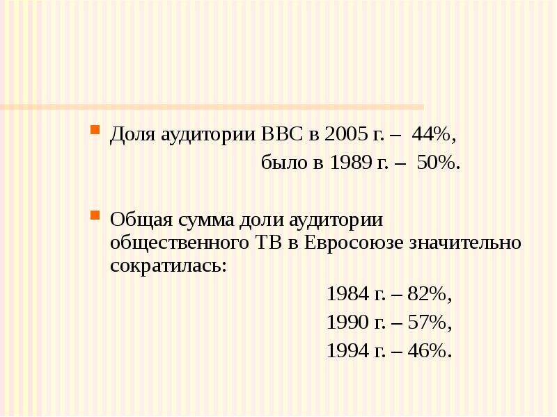 Доля аудитории ВВС в 2005 г. – 44%, 