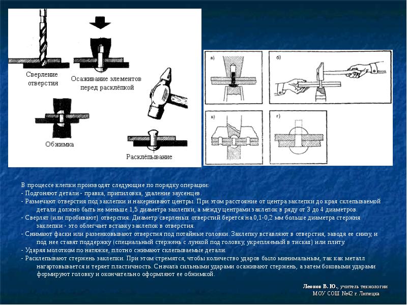 Соединение деталей заклепками. Опишите Технологический процесс клепки. Клепка заклепок процесс. Отверстие под клепку. Сверление отверстий для клепки.