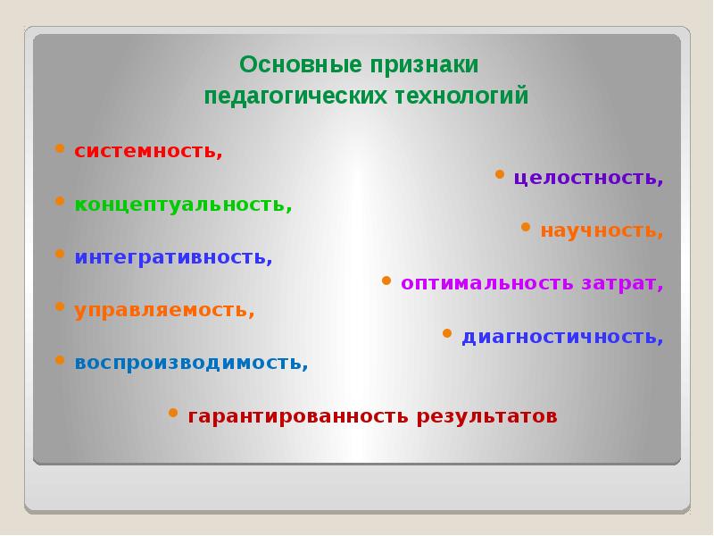 Основные признаки технологии. Основные признаки педагогической технологии. Ключевые признаки педагогической технологии. Признак воспроизводимости педагогической технологии. Основные признаки системности.