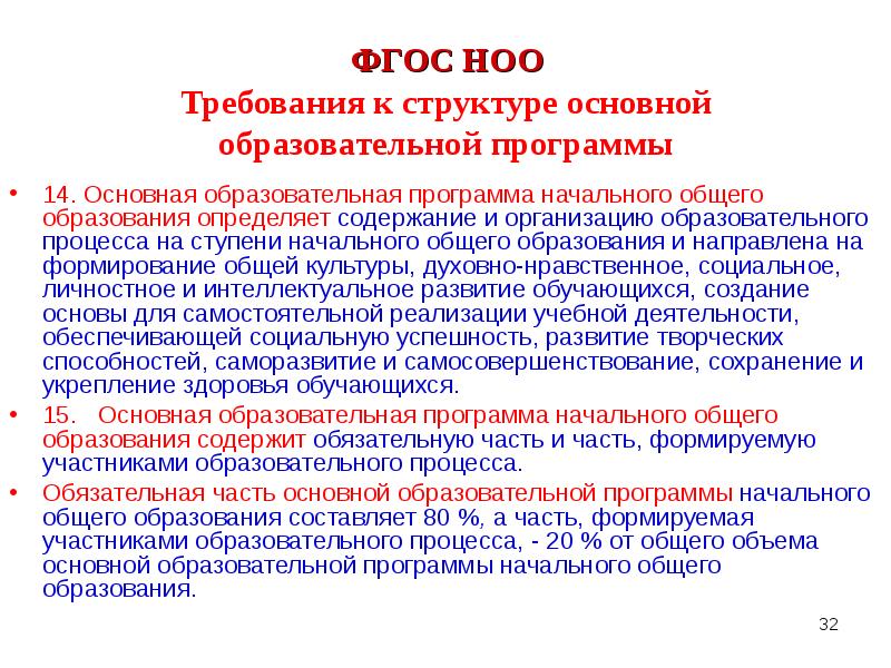 Части образования. Часть формируемая участниками образовательного процесса. Основная образовательная программа НОО содержит. Программы начального образования определяет. Требования к структуре программы начального общего образования.