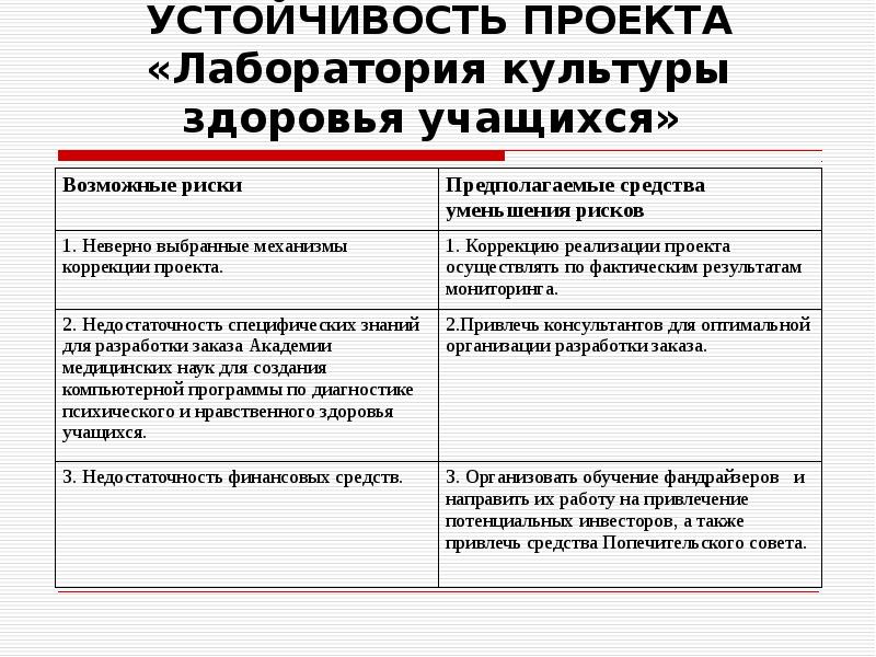 Устойчивость проекта это