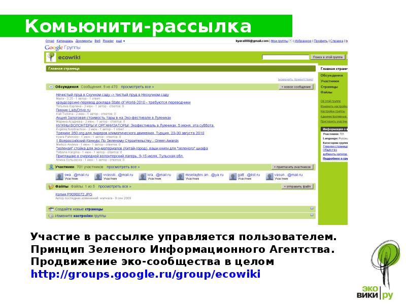 Участие в рассылках. Эко продвижение проект. Поисковая система Эковики.