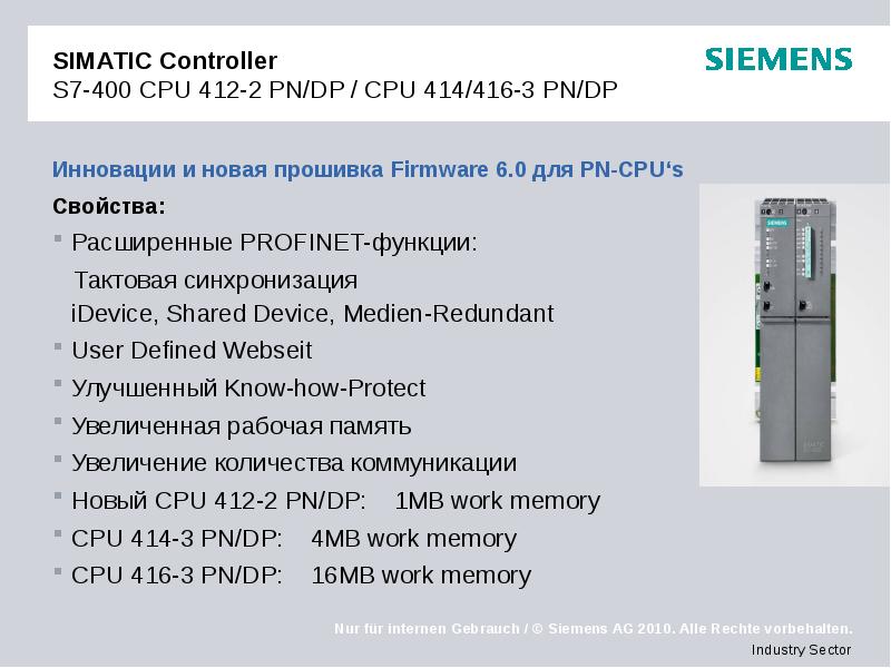 SIMATIC Controller S7-400 CPU 412-2 PN/DP / CPU 414/416-3 PN/DP 