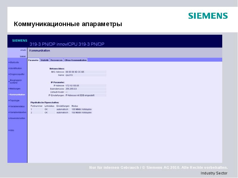 Коммуникационные апараметры