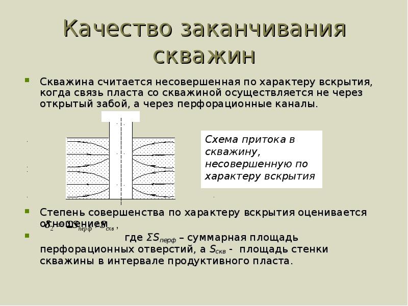 Виды несовершенства скважин. Схемы заканчивания скважин. Несовершенная по степени вскрытия скважина. Совершенные и несовершенные скважины. Презентация по заканчиванию скважин.