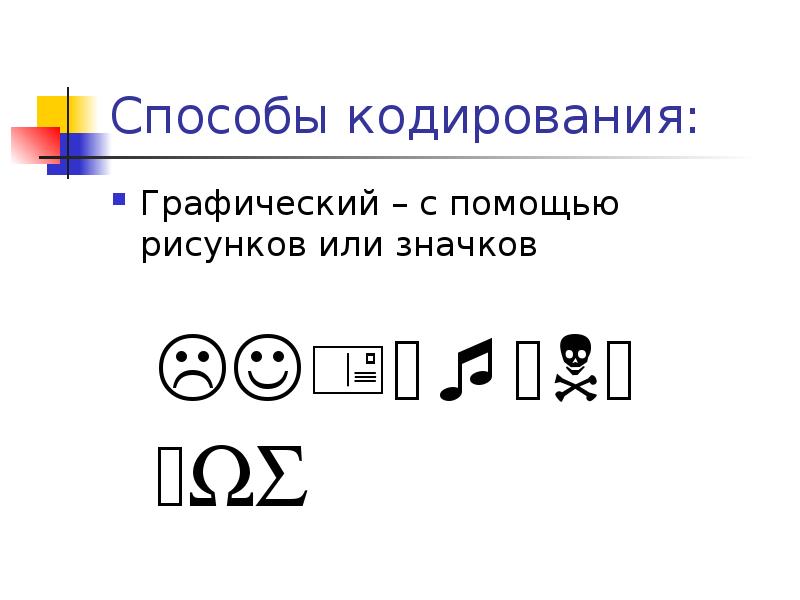 Способы кодирования. Графический способ кодирования. Кодирование информации с помощью рисунков. Графический-с помощью рисунков или значков. Способ кодирования информации с помощью рисунков или значков.