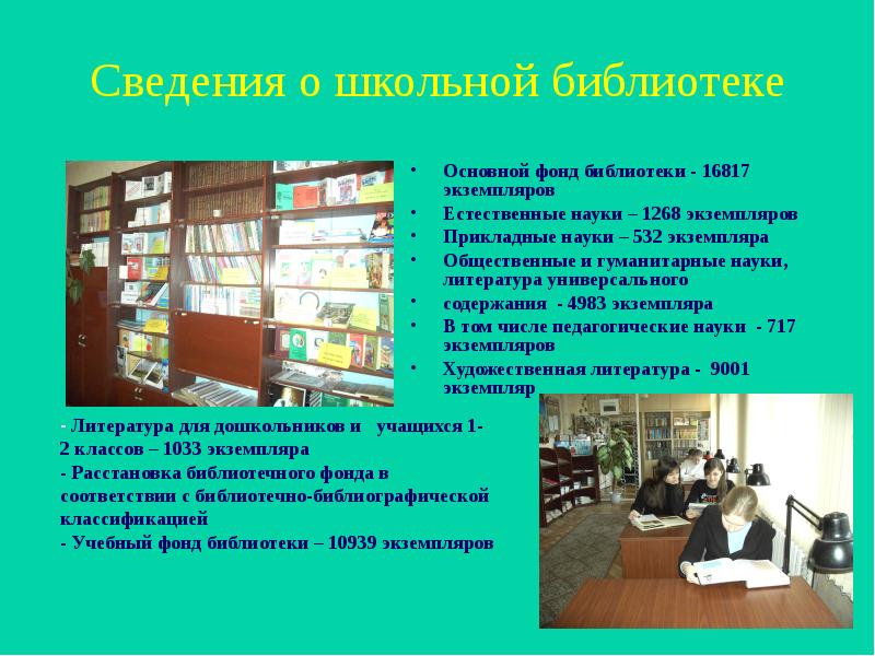Универсальными библиотеками являются. Презентация Школьная библиотека. Информация о библиотеке. Фонд библиотеки. Фонд школьной библиотеки.