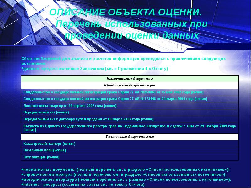 Адрес объекта оценки. Описание объекта оценки. Сбор информации об объекте оценки. Источники информации об объектах недвижимости. Сведения об оценщики данные.