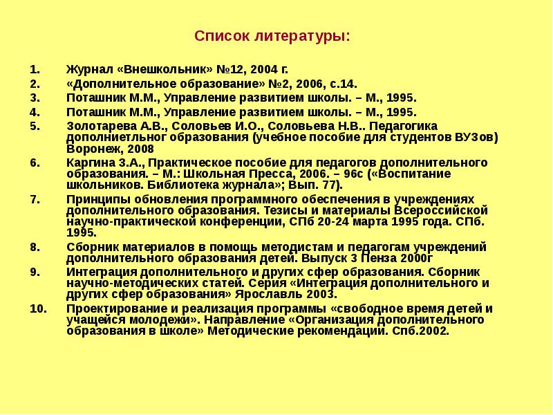 Список журналов. Список литературы журнал. Литература для дополнительного образования. Список литературы по журналу. Журнал дополнительное образование и воспитание статьи.