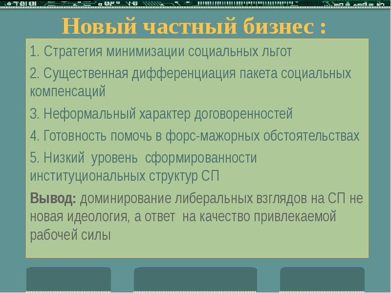 Новый частный бизнес : 1. Стратегия минимизации социальных льгот 