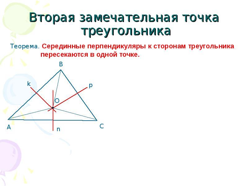 Замечательные точки презентация. Вторая замечательная точка треугольника. Вторая замечательная точка треугольника теорема. Первая замечательная точка треугольника. На тему замечательные точки треугольника.