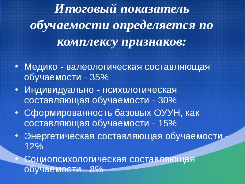 Основные показатели урока