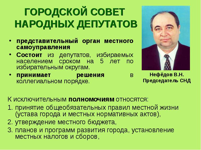 Статус депутата представительного органа самоуправления