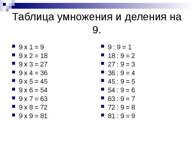 Умножение на девять. Таблица деления на 9. Таблица умножения и деления на 9. Таблица умножения 9 на 9. Таблица умножения и деления на 7 8 9.
