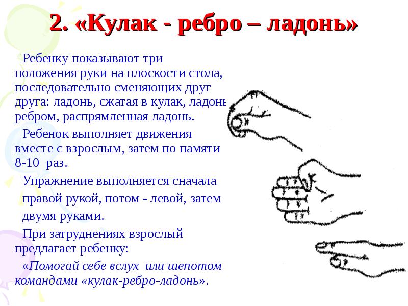 Кулак 4 слова. Кулак ребро ладонь. Кулак ребро ладонь упражнение. Гимнастика для рук кулак ребро ладонь. Проба кулак ребро ладонь.