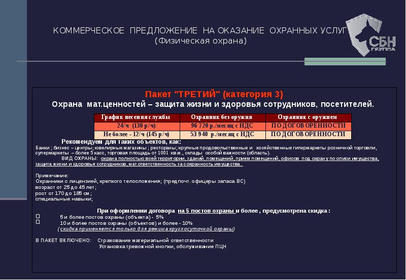 Коммерческое предложение охранных услуг образец