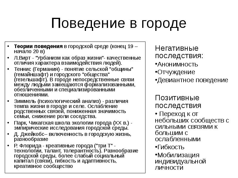 Теория города. Теории города. Урбанизм как образ жизни. Теория урбанизма л вирта. Поведение городского типа.