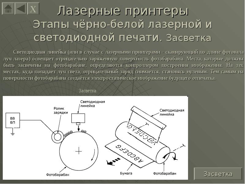 Принтерах используется электрографический принцип создания изображения