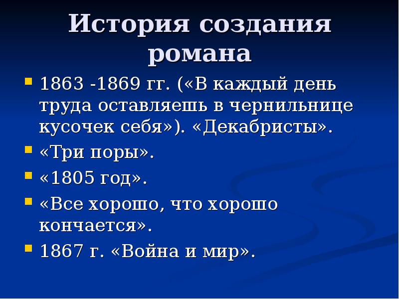 Презентация история создания романа война и мир для 10 класса