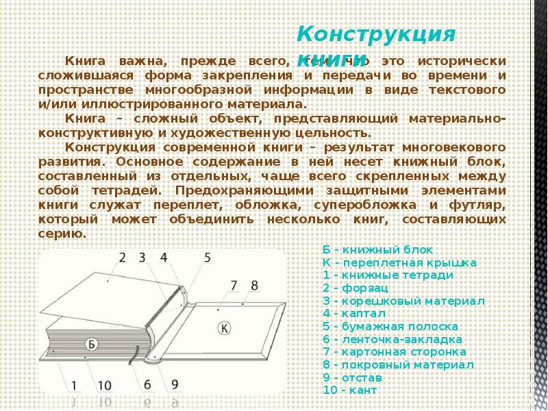 Конструкция книги. Конструкции современных книг. Элементы конструкции книги. Материальная конструкция книги.