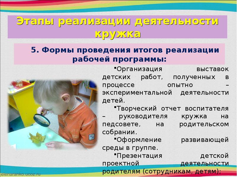 Формы проведения кружка