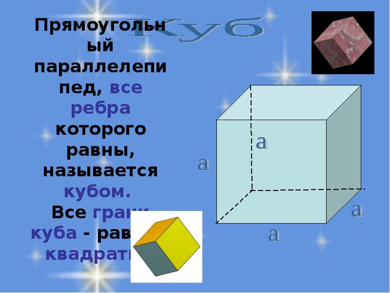Другое название куба. Прямоугольный параллелепипед. Грань Куба. Кубом называется прямоугольный параллелепипед. Прямоугольный параллелепипед, рёбра которого равны.