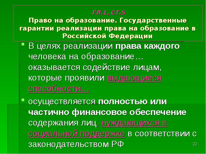 Государственные гарантии в получении образования презентация